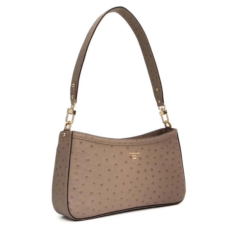 Da Milano Small Ostrich Leather Baguette - Slate